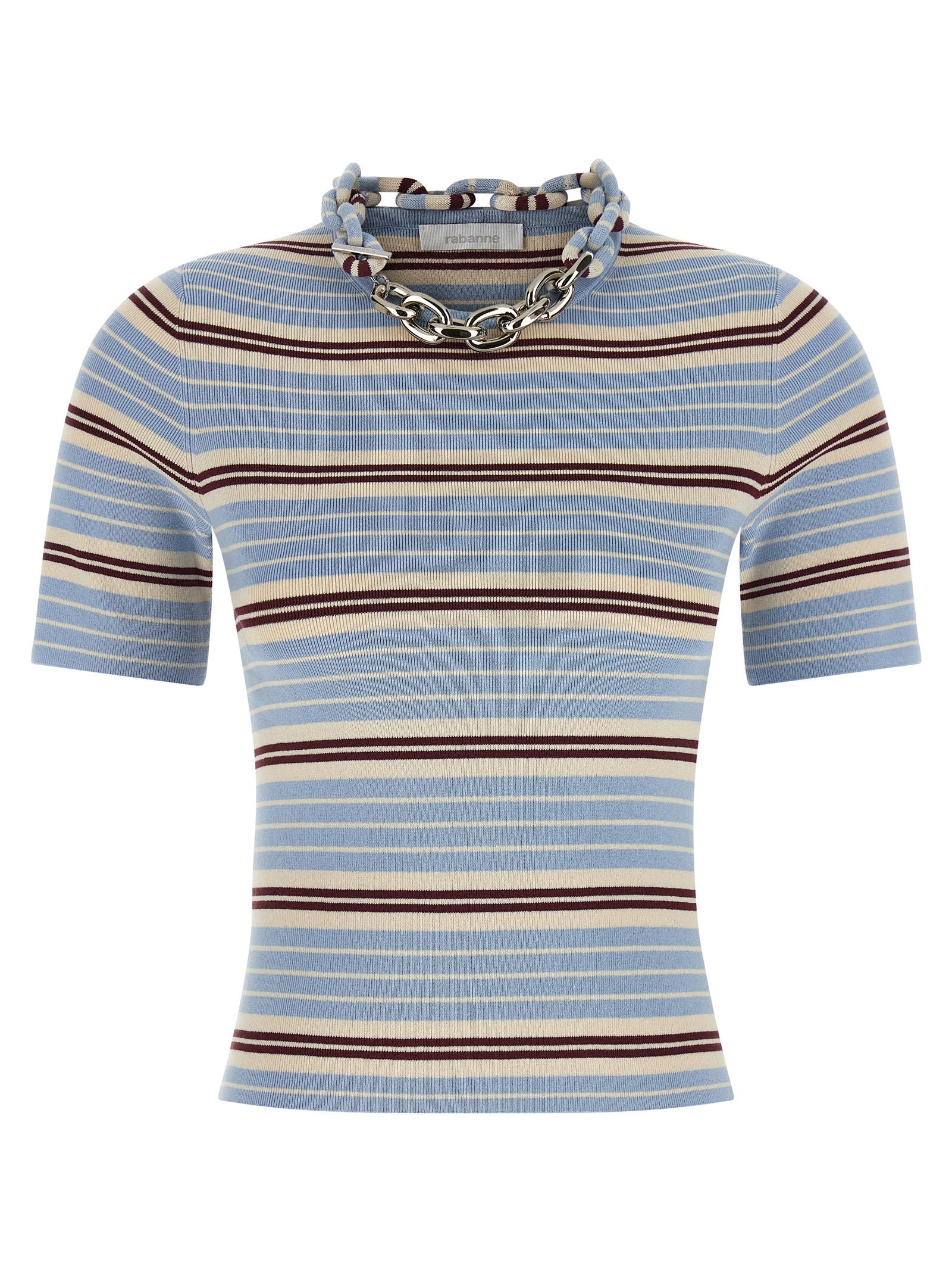 T-shirt en textile bleu Paco Rabanne, coupe décontractée, porté par un mannequin, vue de face.