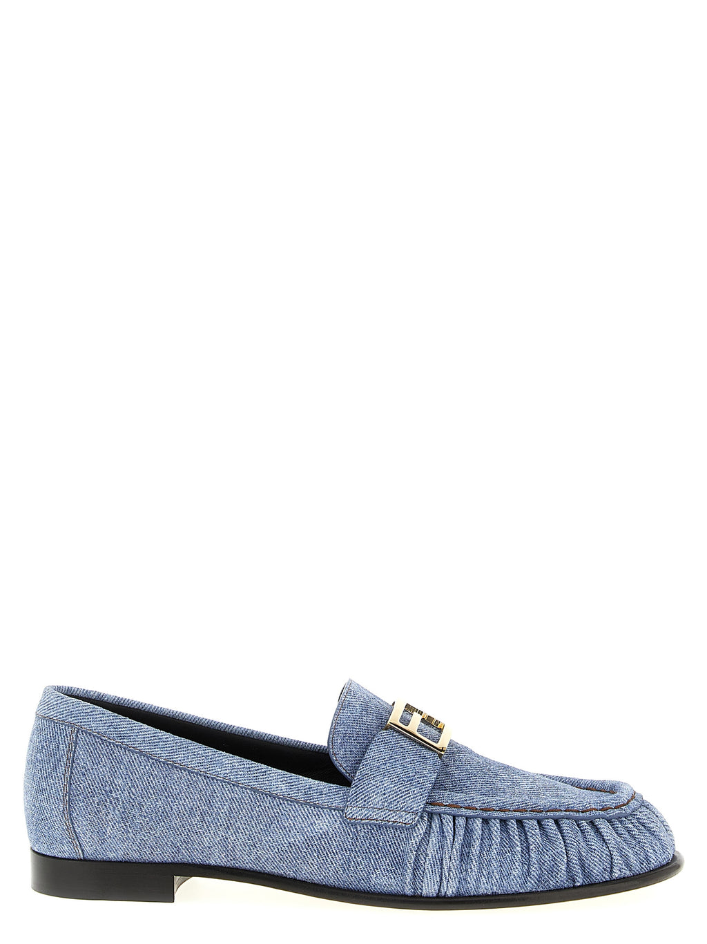 Mocassins Fendi en cuir de veau bleu pour homme, chaussons slip-on élégants et confortables.