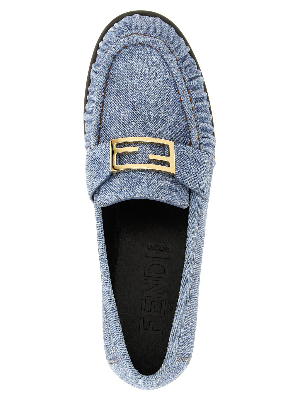 Mocassins Fendi en cuir de veau bleu, chaussons slip-on élégants pour homme, avec finition raffinée et semelle en cuir.