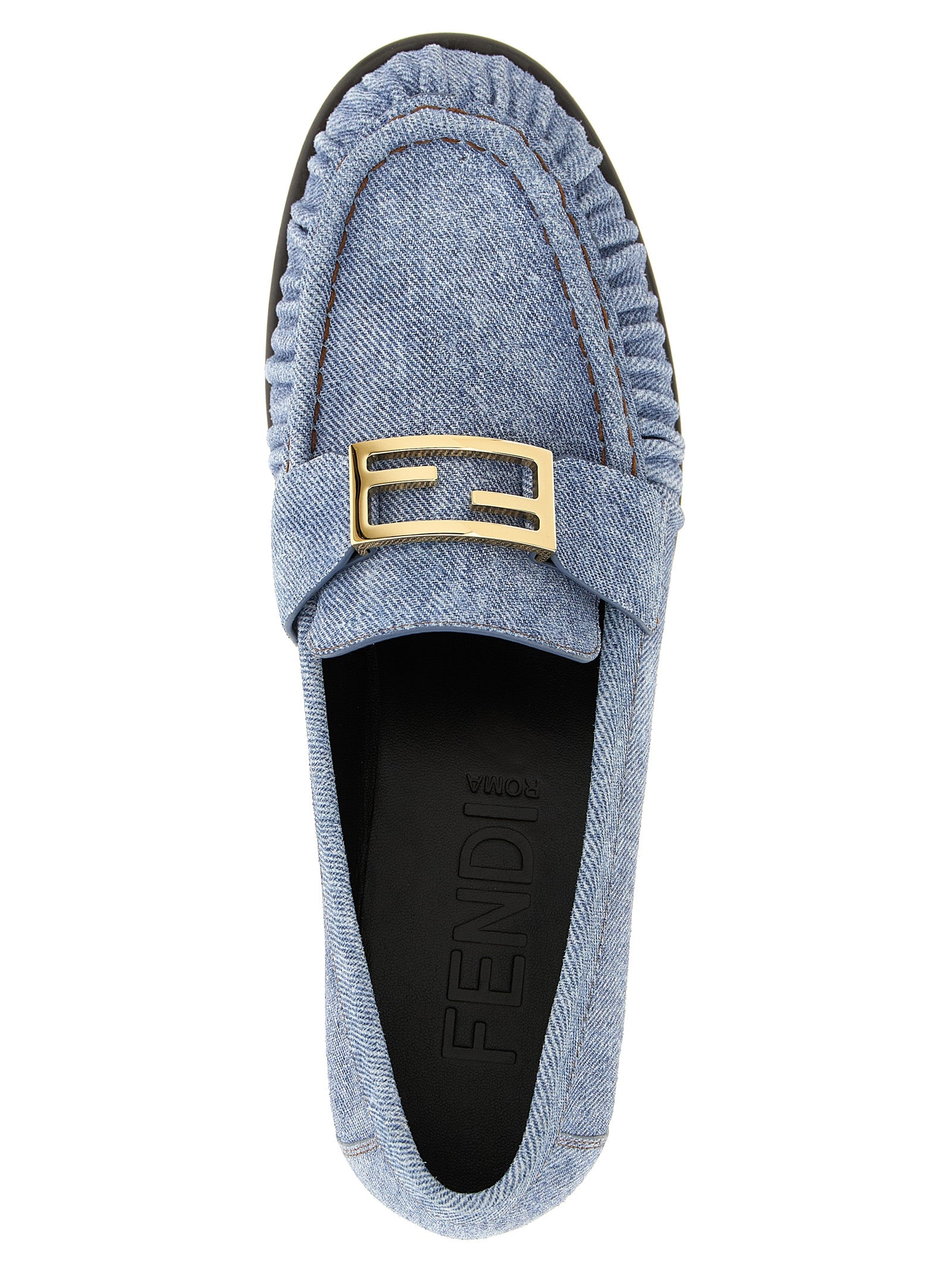 Mocassins Fendi en cuir de veau bleu, chaussons slip-on élégants pour homme, avec finition raffinée et semelle en cuir.