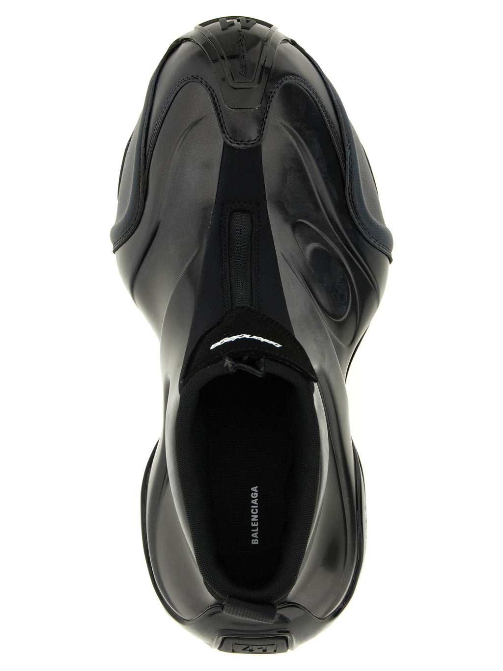 Chaussures de sport Balenciaga en polyester noir, baskets athlétiques modernes avec semelle épaisse et design tendance.