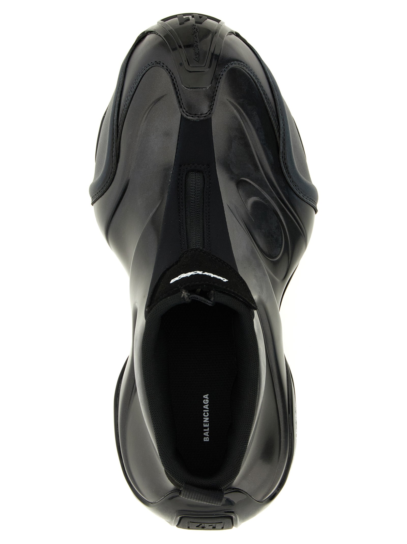 Chaussures de sport Balenciaga en polyester noir, baskets athlétiques modernes avec semelle épaisse et design tendance.