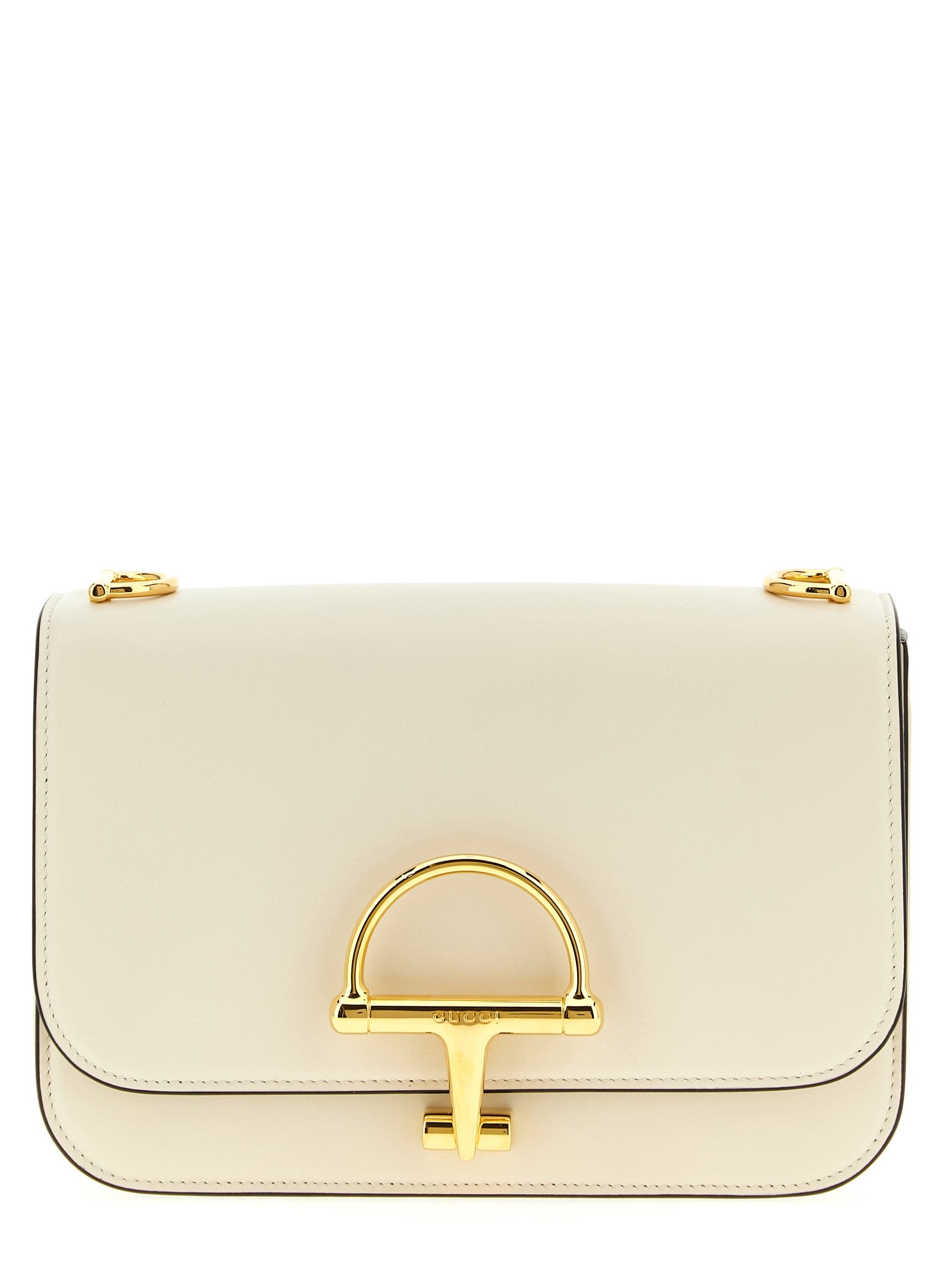 Sac à épaule en veau blanc Gucci, élégant et sophistiqué, avec détails en cuir visible sur l'image.