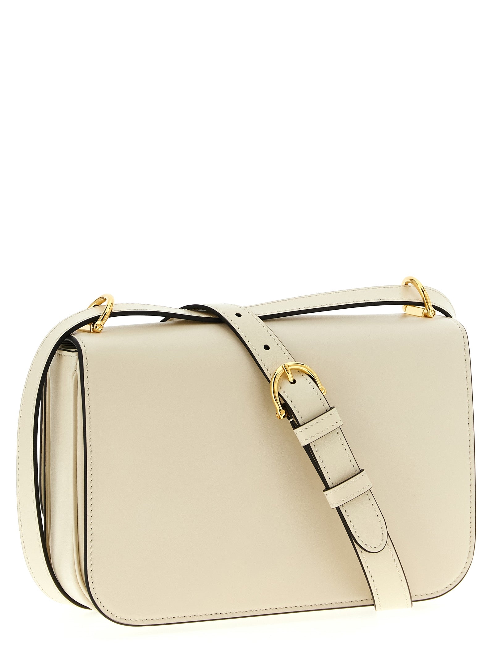 Sac à bandoulière en cuir de veau blanc Gucci, élégant et sophistiqué, avec détails emblématiques de la marque.