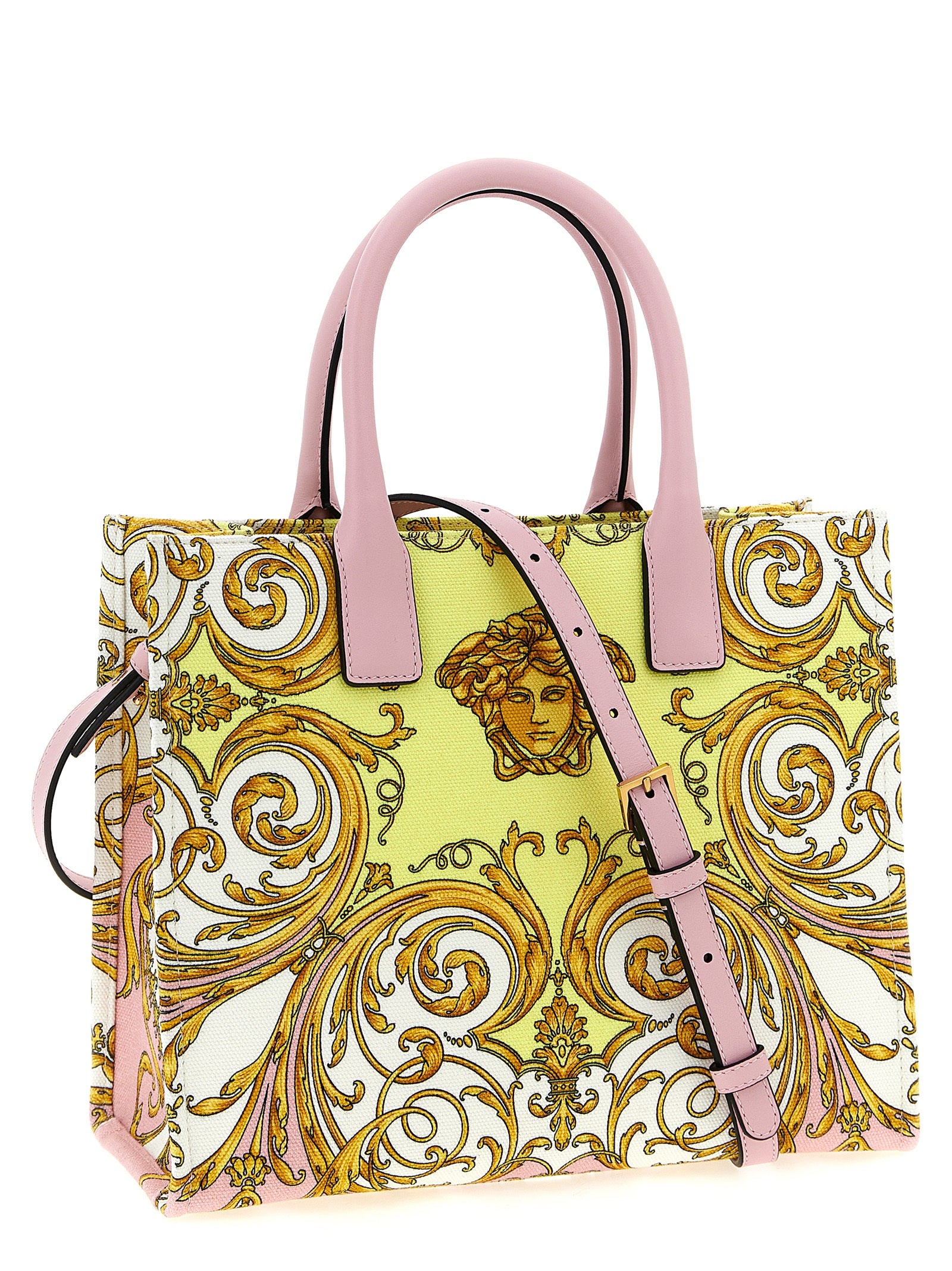 Sac cabas en coton multicolore de Versace avec logo emblématique et design élégant, parfait pour un style sophistiqué.