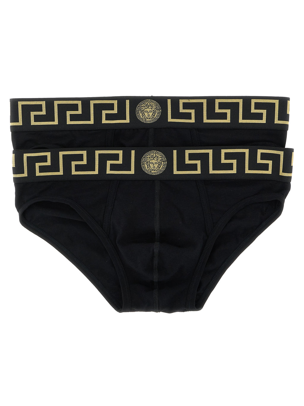 Culotte noire en coton de la marque Versace, avec logo emblématique, tissu doux et ajustement confortable.