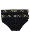 Culotte noire en coton de la marque Versace, avec logo emblématique, tissu doux et ajustement confortable.