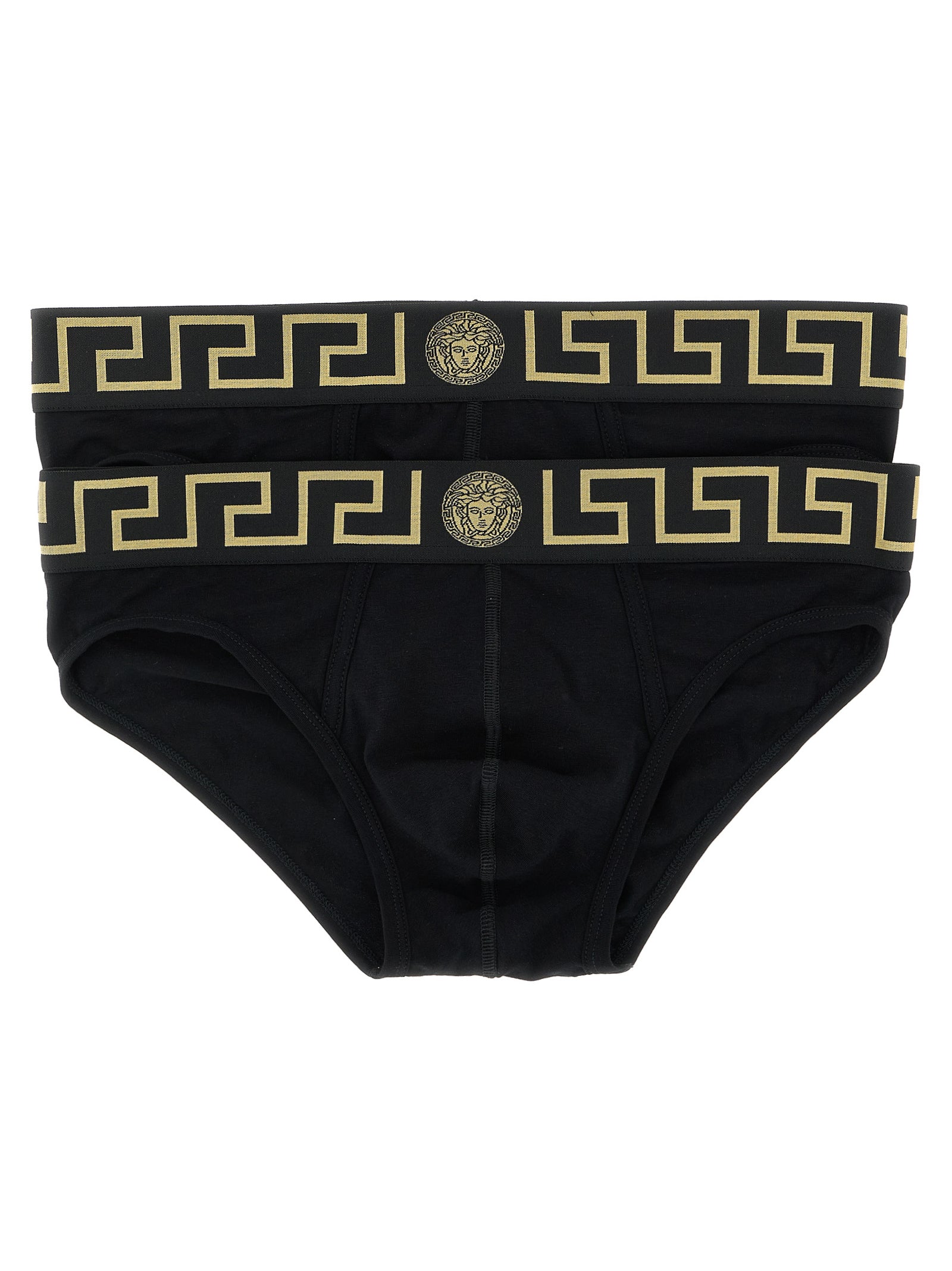 Culotte noire en coton de la marque Versace, avec logo emblématique, tissu doux et ajustement confortable.