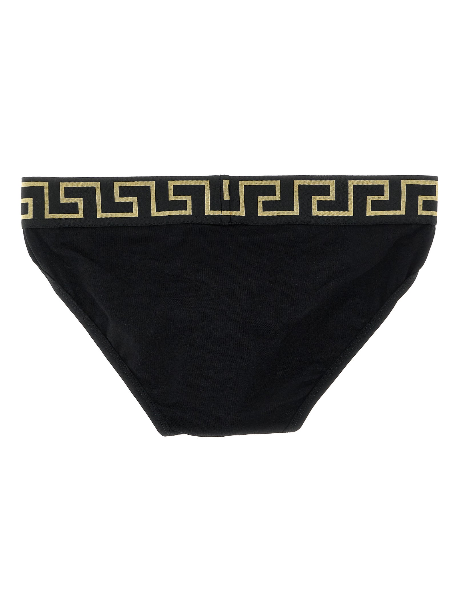 Caleçons briefs en coton noir de la marque Versace, avec logo emblématique et design élégant.