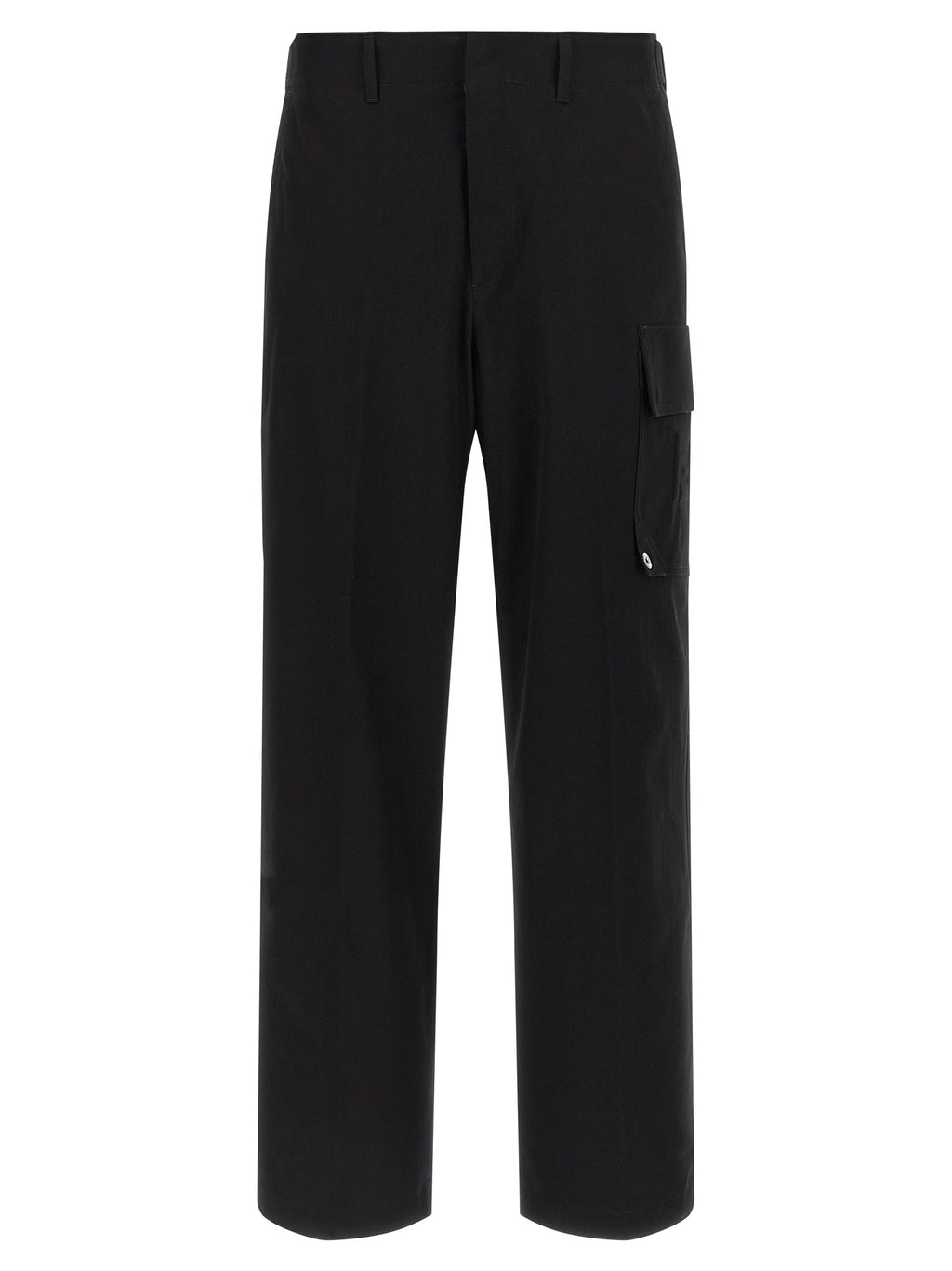Pantalon cargo noir en coton de la marque Fendi, style décontracté avec poches latérales, vue de face.