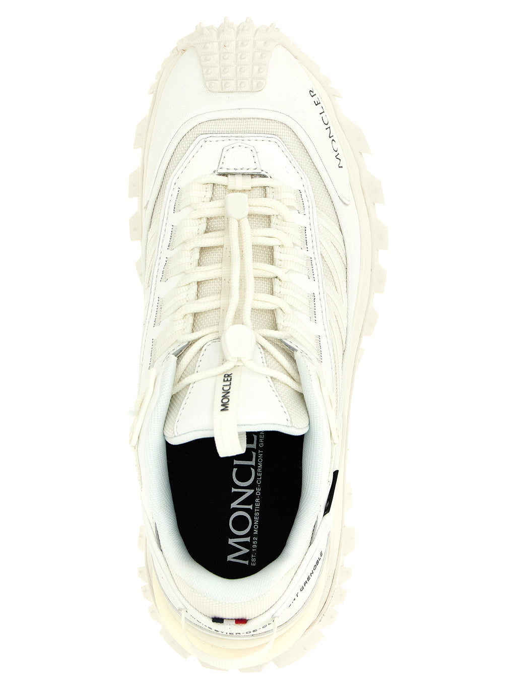 Chaussures de sport blanches Moncler en polyamide avec lacets, style athlétique et design moderne.