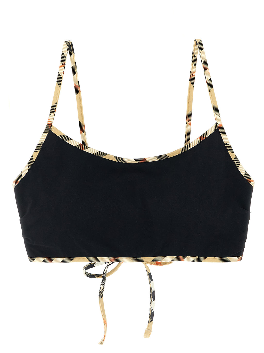 Maillot de bain bikini noir en polyamide de la marque Burberry, détails élégants et tissu léger visible sur l'image.