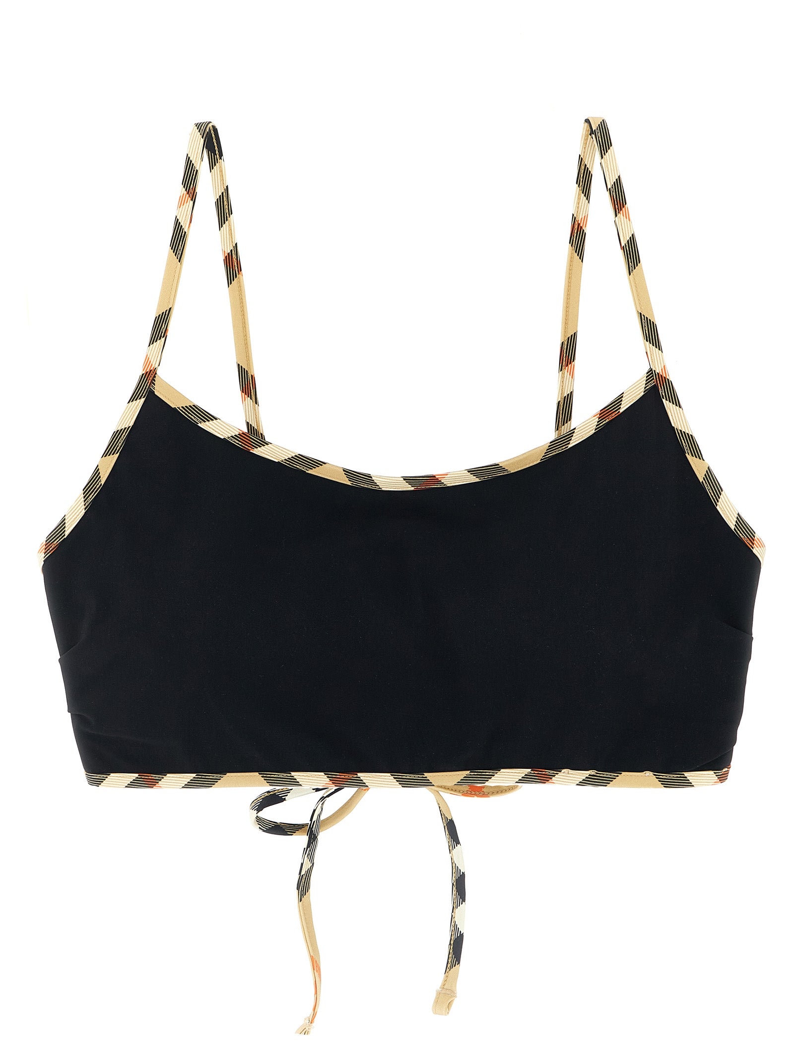 Maillot de bain bikini noir en polyamide de la marque Burberry, détails élégants et tissu léger visible sur l'image.