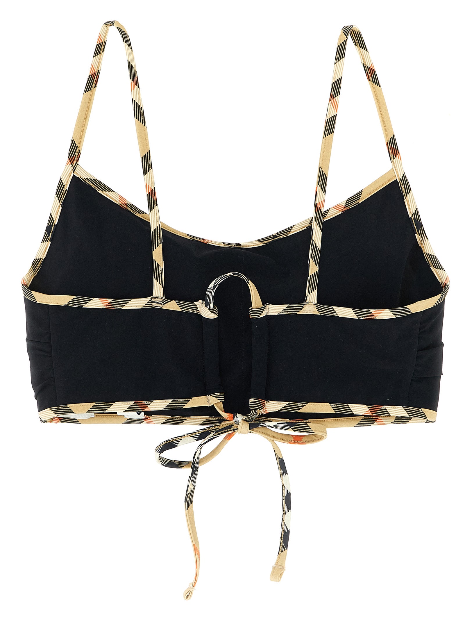 Bikini noir en polyamide de la marque Burberry, avec motif à carreaux, design élégant et tissu léger visible sur l'image.