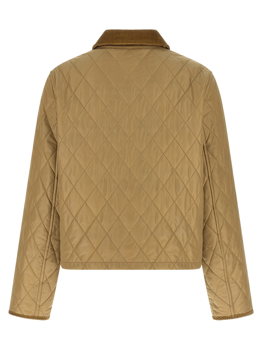 Veste beige en polyamide de Burberry, vue de face, avec détails de couture et fermeture éclair, style élégant et moderne.