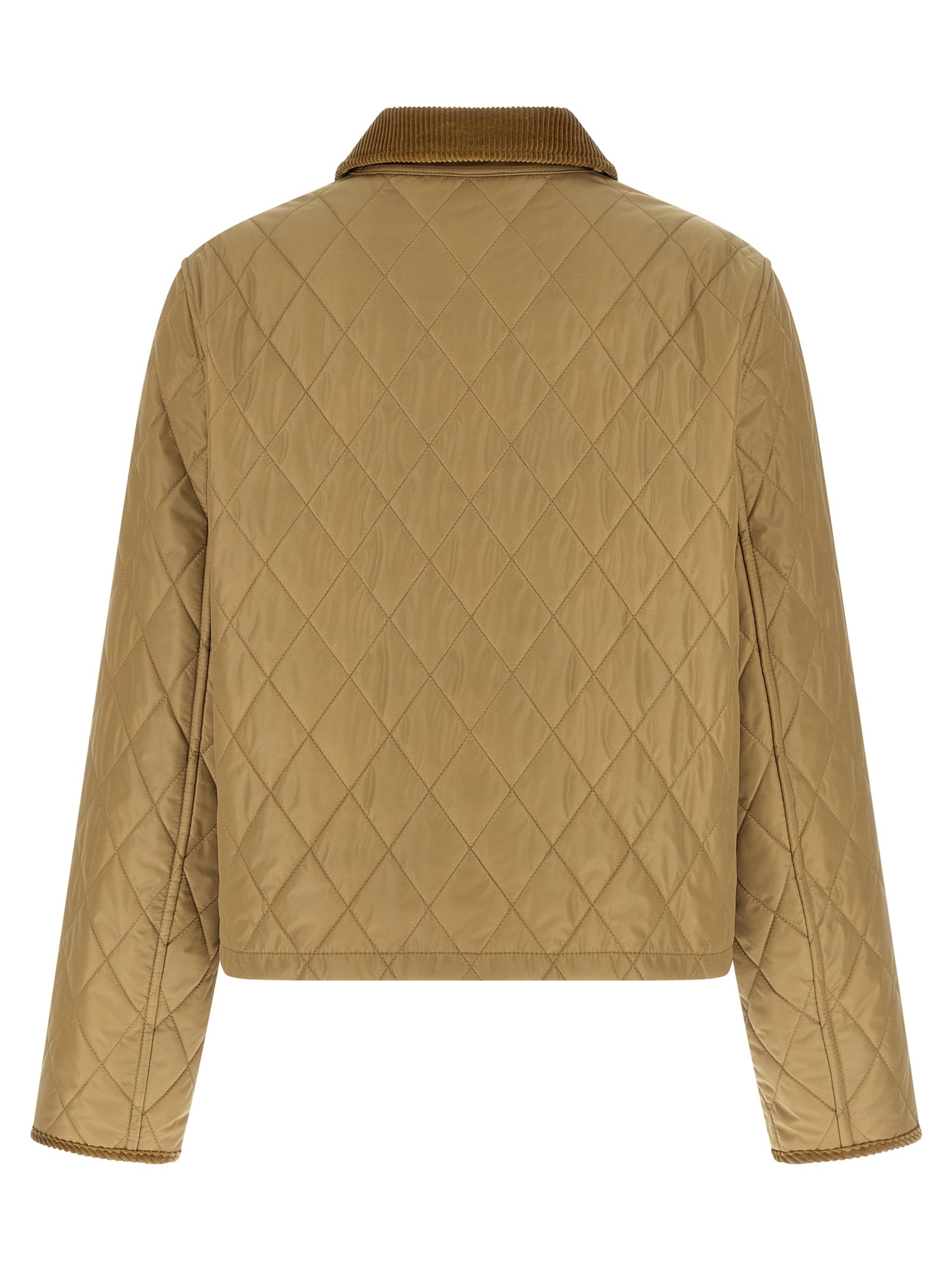 Veste beige en polyamide de Burberry, vue de face, avec détails de couture et fermeture éclair, style élégant et moderne.
