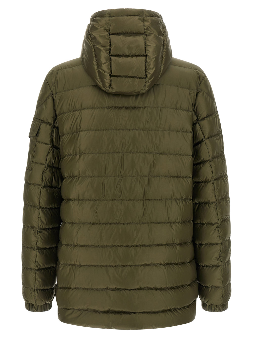 Veste Moncler bicolore en polyamide, parka légère avec capuche, fermeture zippée et poches latérales, pour un style urbain et chaud.