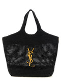 Sac cabas noir en rafia de Saint Laurent, avec poignées épaisses et finition élégante, idéal pour un style sophistiqué.