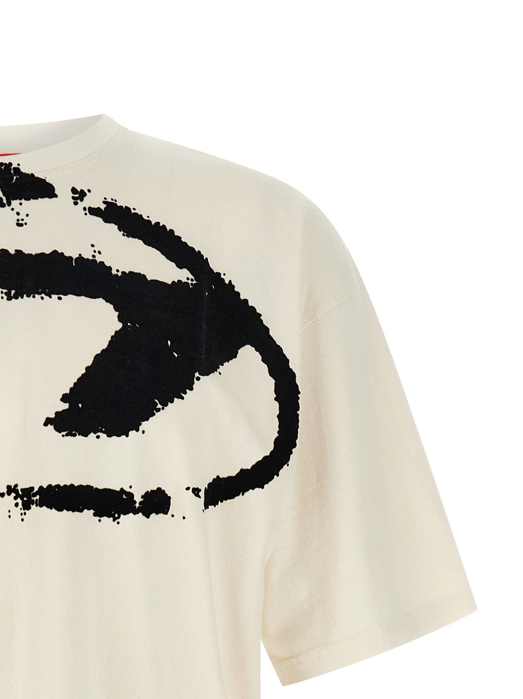T-shirt en coton bicolore Diesel, coupe classique avec col rond et manches courtes, visible en gros plan.