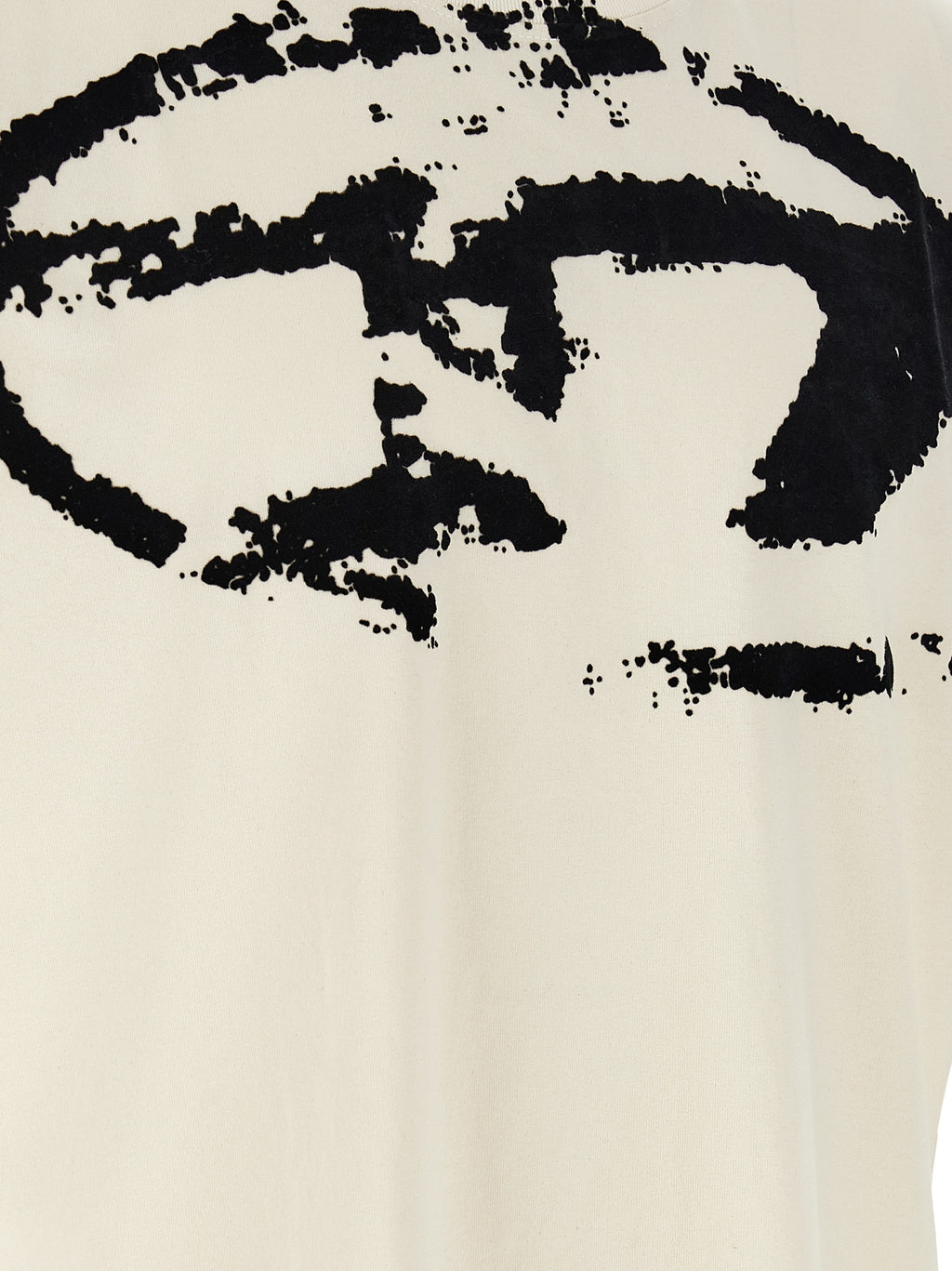 T-shirt en coton bicolore de Diesel, coupe classique, visible en détail avec col rond et logo discret sur le devant.
