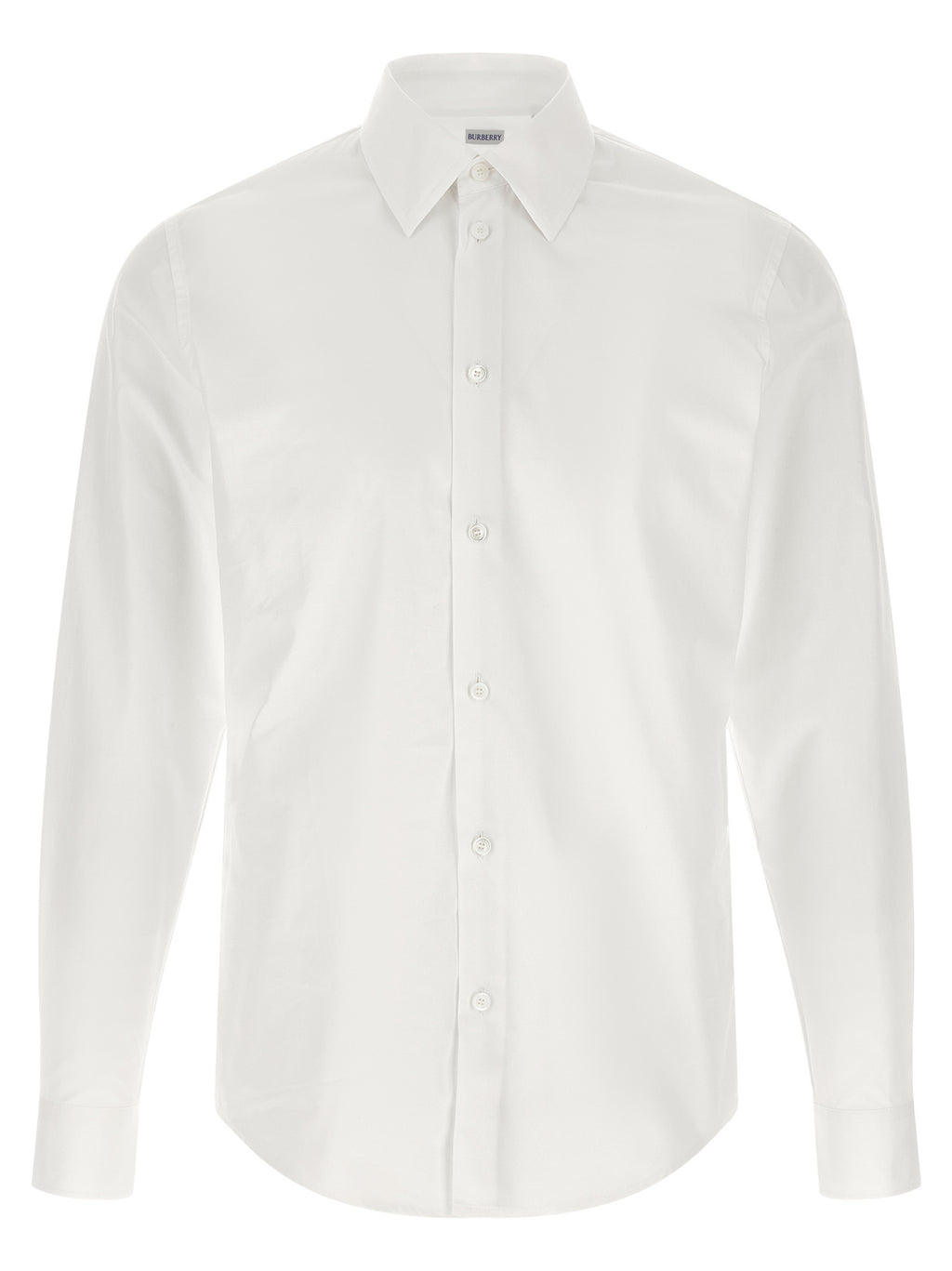 Chemisier blanc en coton de la marque Burberry, avec col classique et manches longues, porté sur un mannequin.