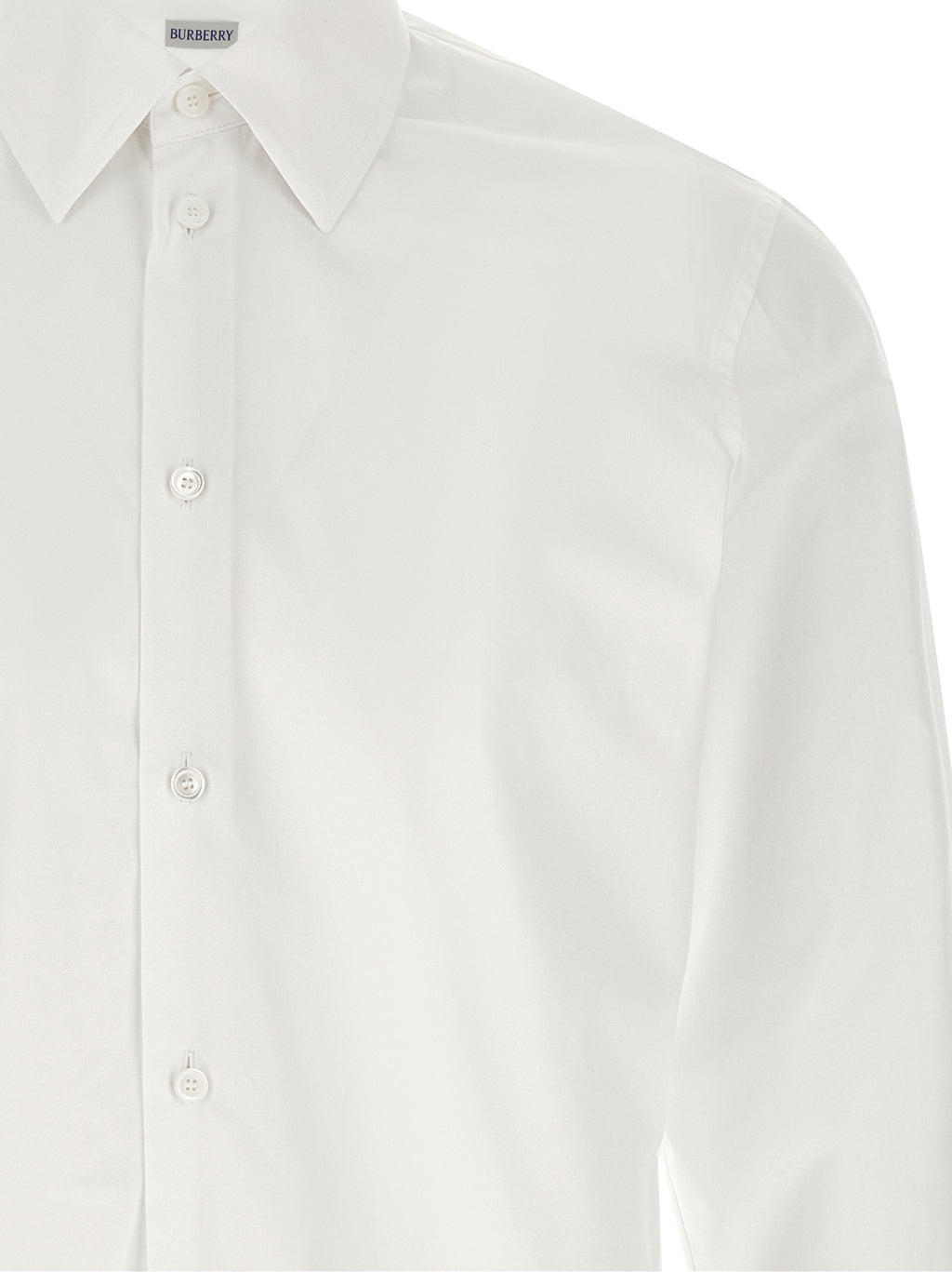 Chemise blanche en coton Burberry, élégante blouse à manches longues avec col classique et détails sophistiqués.