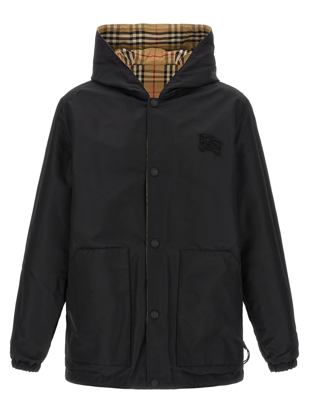 Veste en polyamide multicolore Burberry, coupe-vent légère avec logo emblématique, vue de face sur fond blanc.