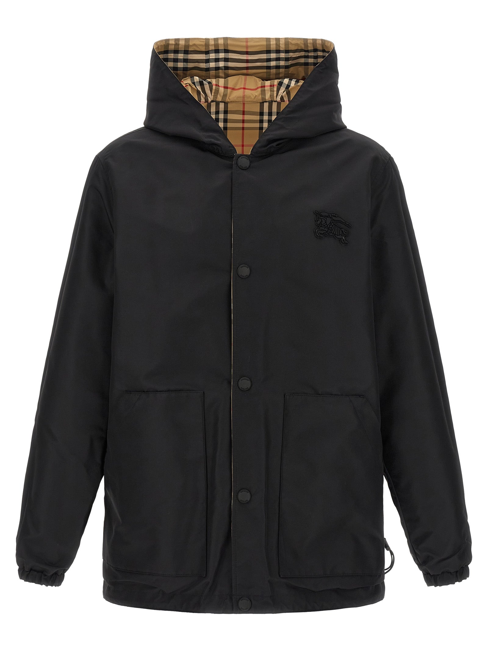 Veste en polyamide multicolore Burberry, coupe-vent légère avec logo emblématique, vue de face sur fond blanc.