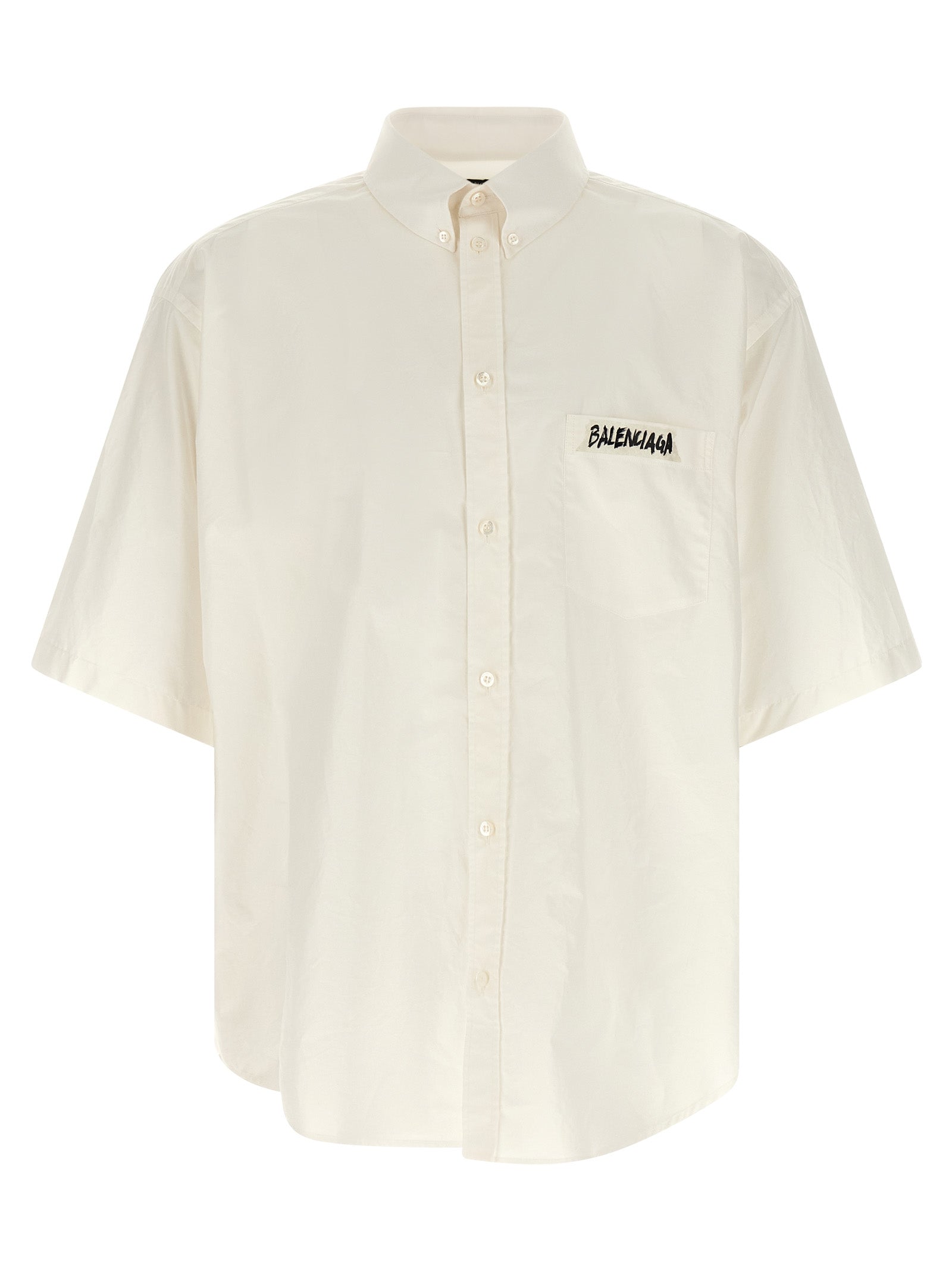 Chemise en coton blanche Balenciaga, élégante blouse décontractée avec manches longues et col classique.
