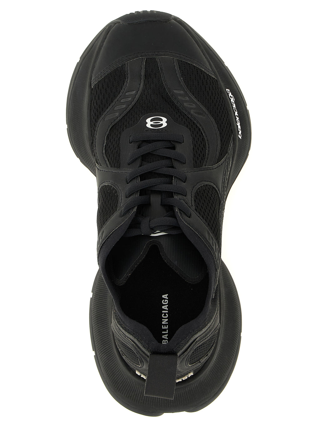 Chaussures de sport Balenciaga en polyester noir, baskets athlétiques modernes avec design tendance et semelle blanche.