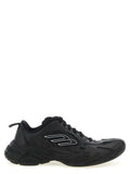 Chaussures de sport Balenciaga en cuir de veau noir, baskets athlétiques avec design moderne et semelle épaisse.