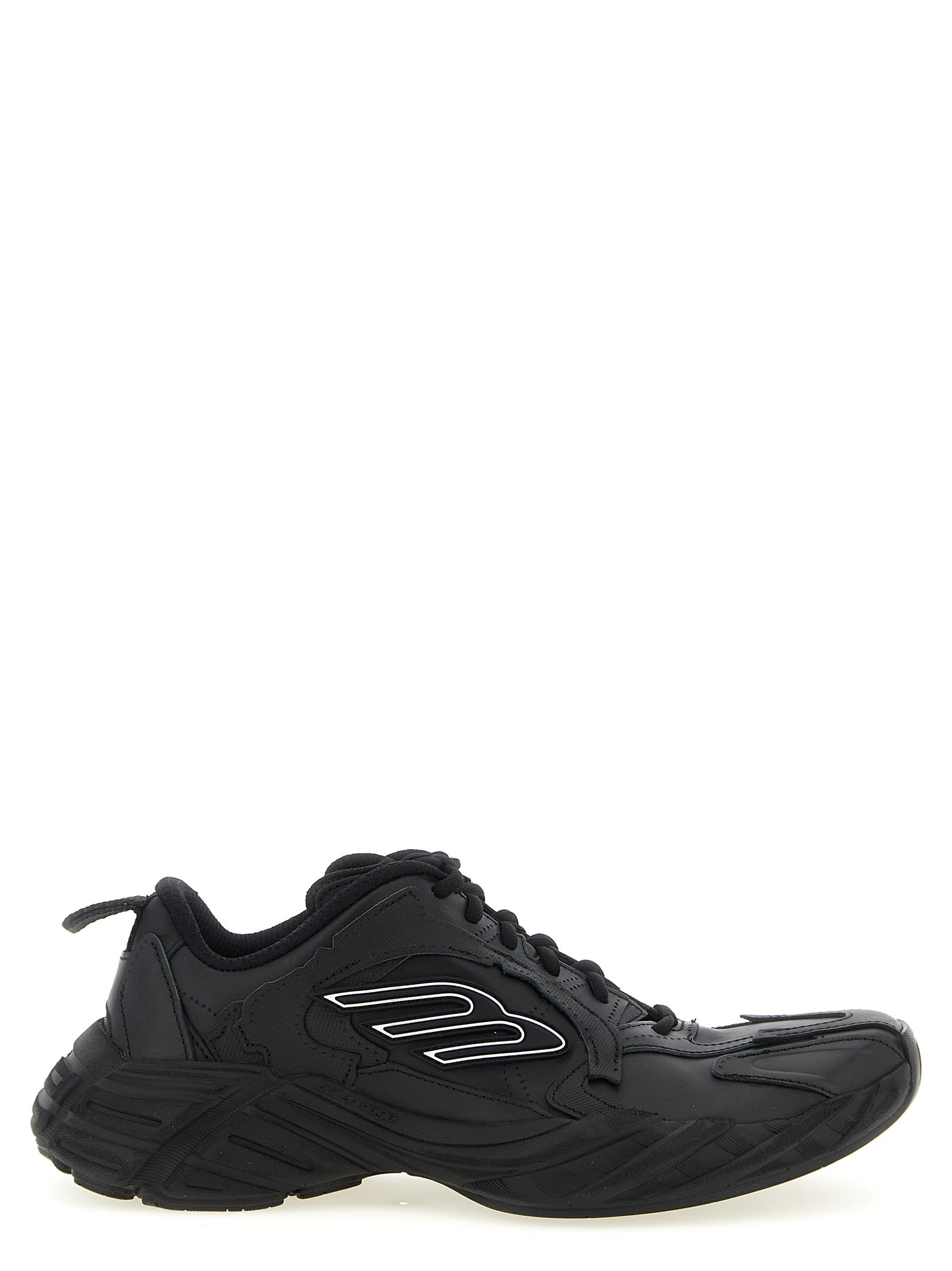 Chaussures de sport Balenciaga en cuir de veau noir, baskets athlétiques avec design moderne et semelle épaisse.