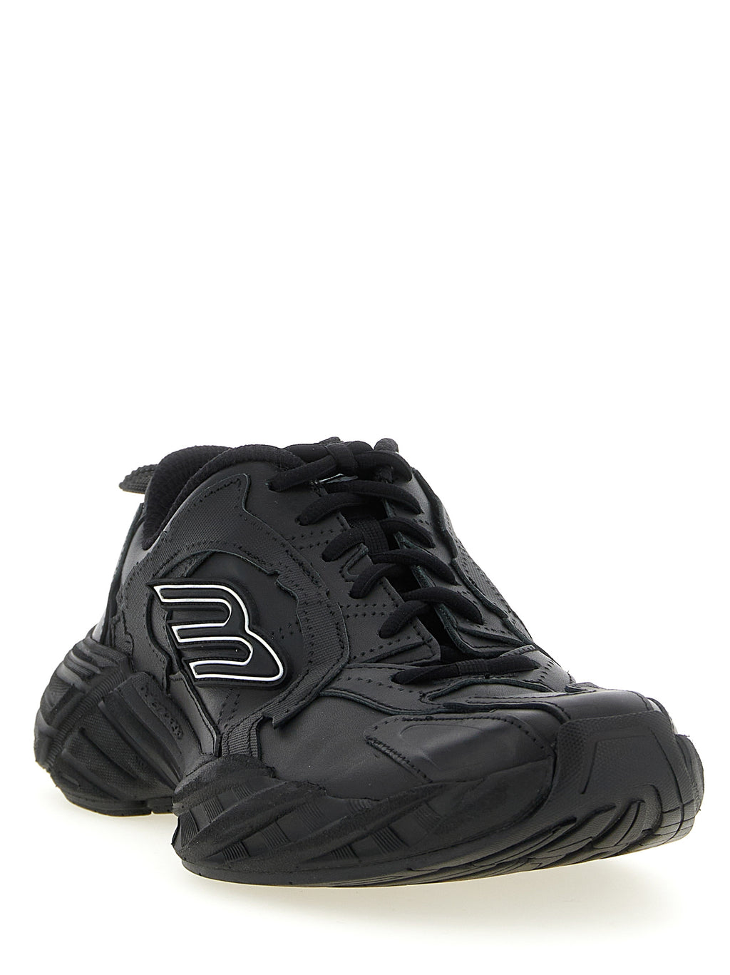 Chaussures de sport Balenciaga en cuir de veau noir, baskets athlétiques élégantes et modernes.