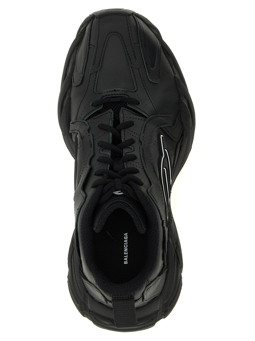 Chaussures de sport Balenciaga en cuir de veau noir, baskets athlétiques modernes avec design épuré et semelle blanche.