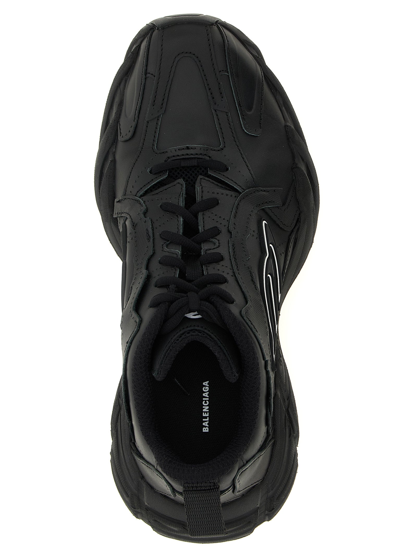Chaussures de sport Balenciaga en cuir de veau noir, baskets athlétiques modernes avec design épuré et semelle blanche.