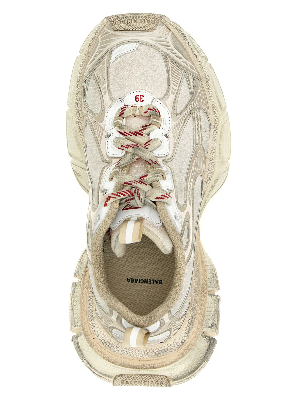 Chaussures de sport Balenciaga en polyéthylène argenté, baskets athlétiques modernes et élégantes, vue de face.
