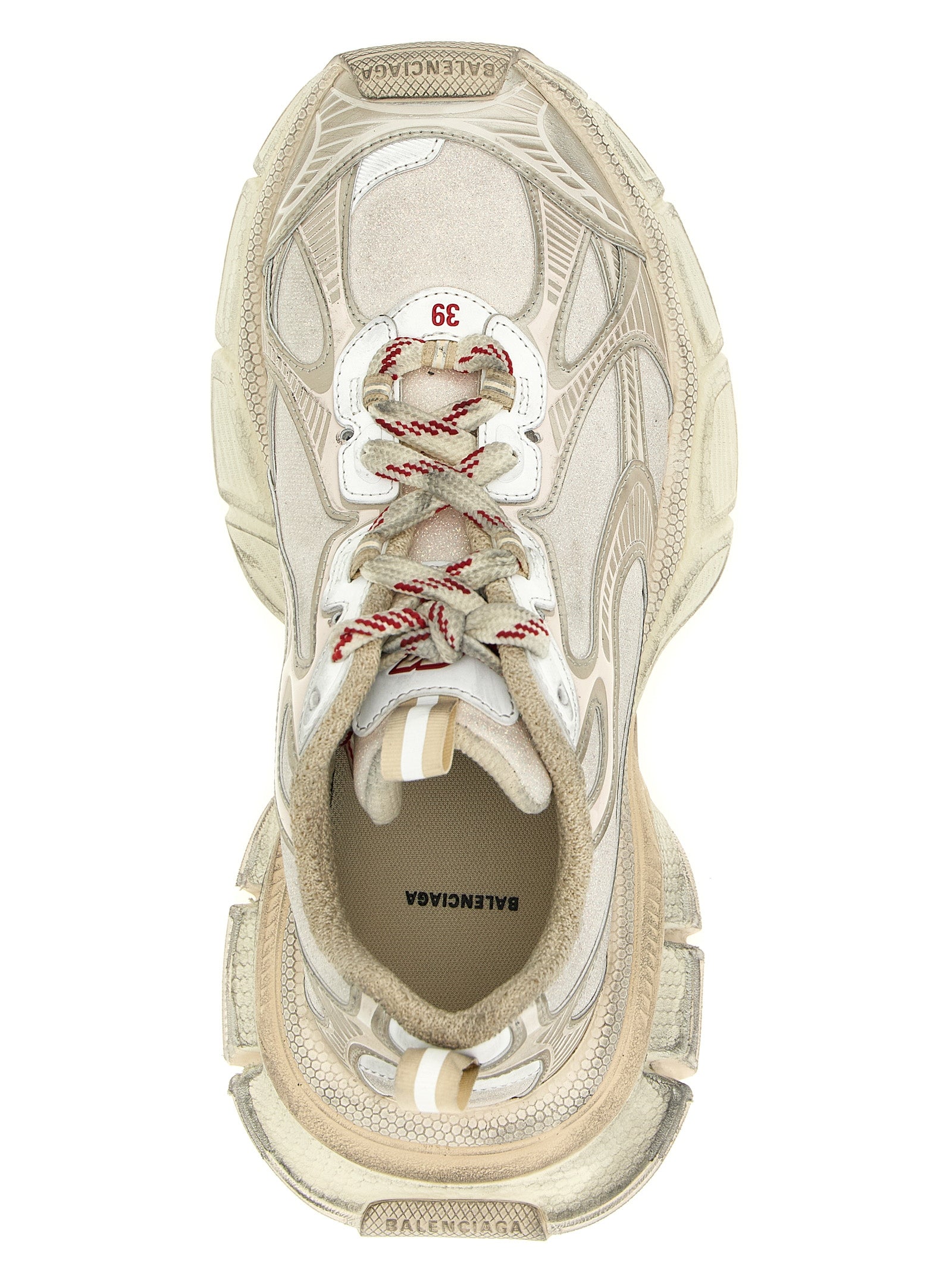 Chaussures de sport Balenciaga en polyéthylène argenté, baskets athlétiques modernes et élégantes, vue de face.