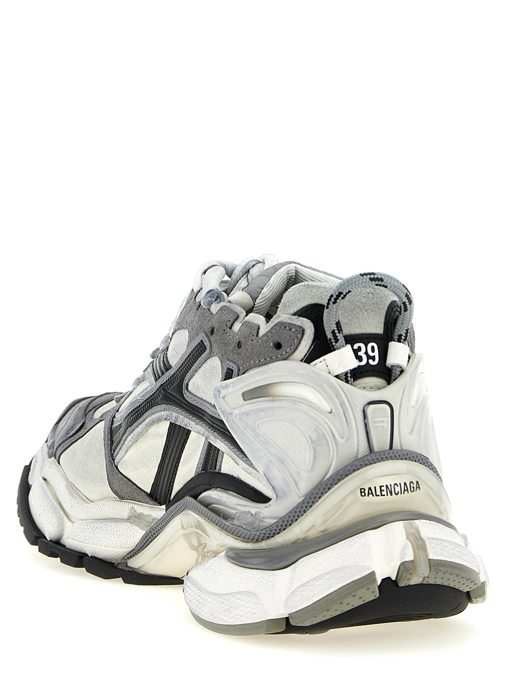 Chaussures de sport Balenciaga gris en polyéthylène, baskets athlétiques modernes avec semelle épaisse et design tendance.