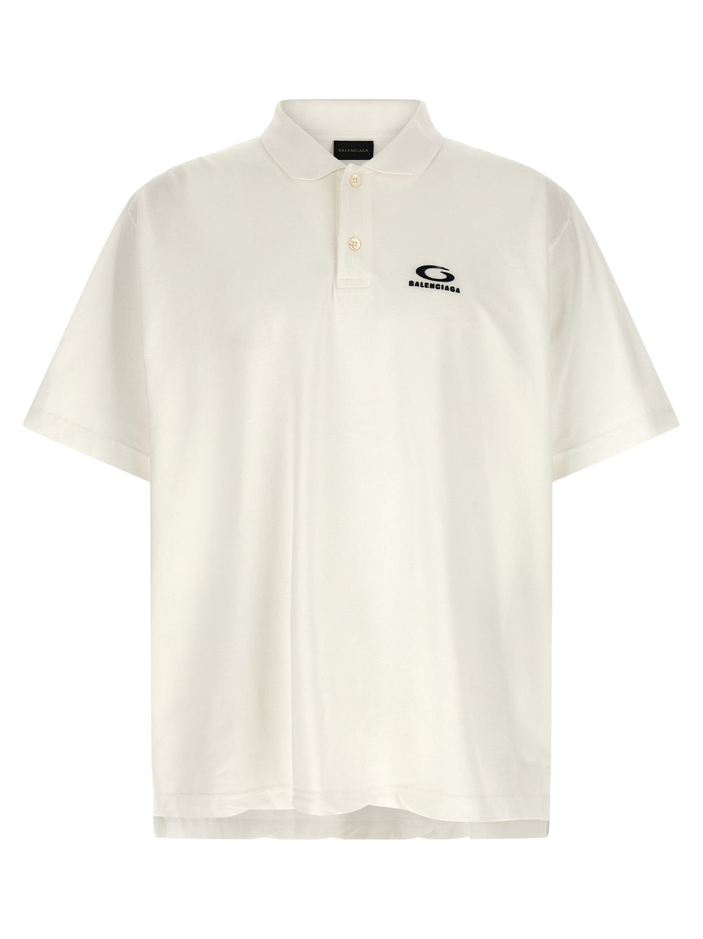 Chemise polo en coton blanc de Balenciaga, vue de face avec col et logo discret visible.