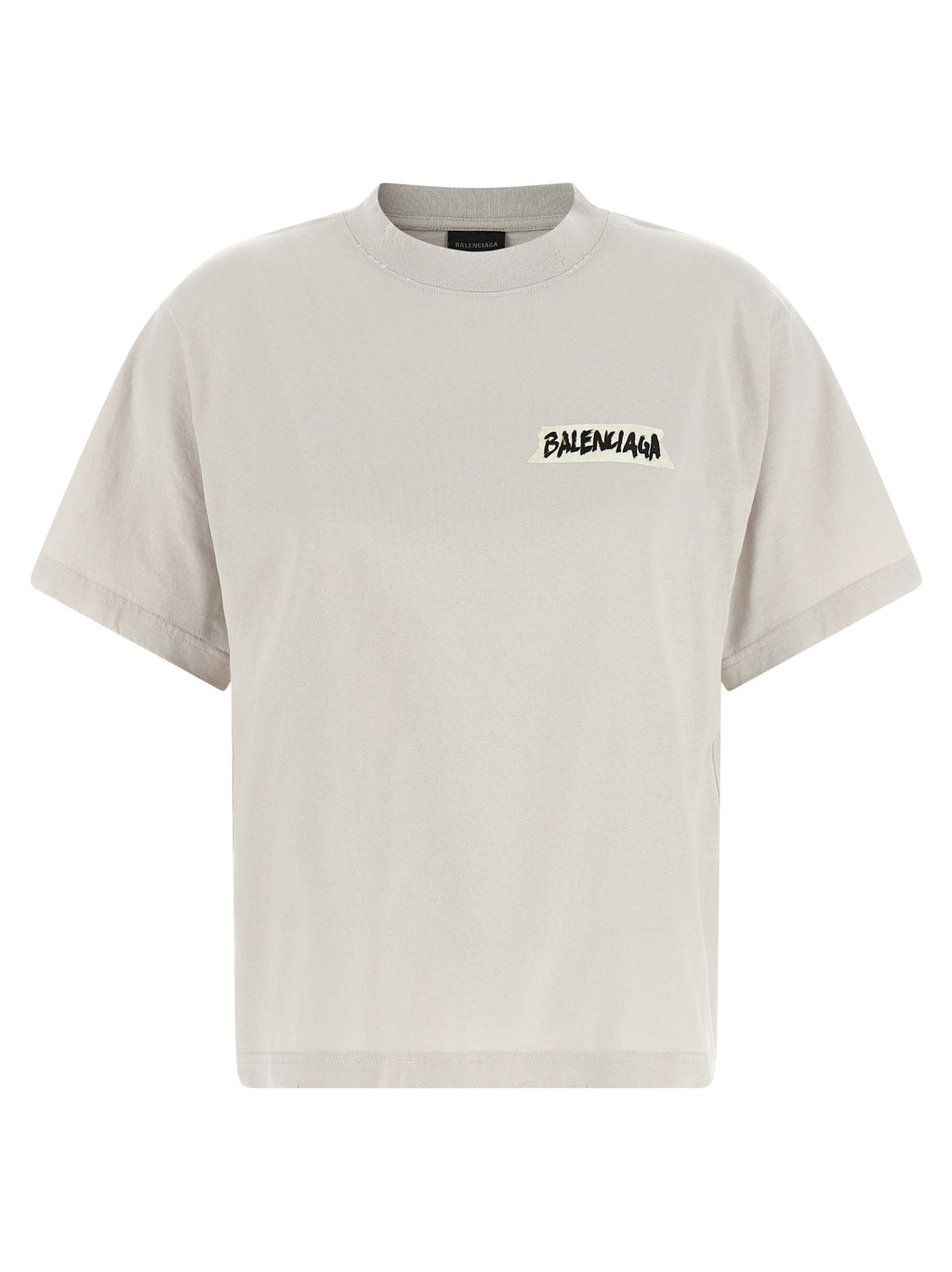T-shirt gris en coton de la marque Balenciaga, coupe classique, visible sur un mannequin.