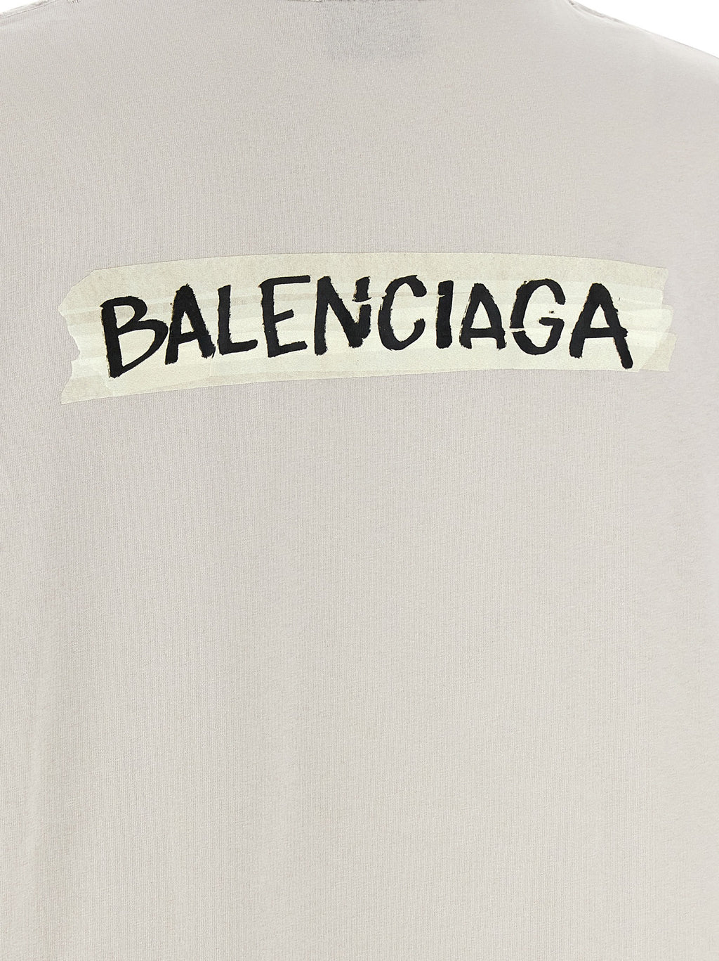 T-shirt gris en coton de la marque Balenciaga, coupe classique, visible sur un fond neutre.