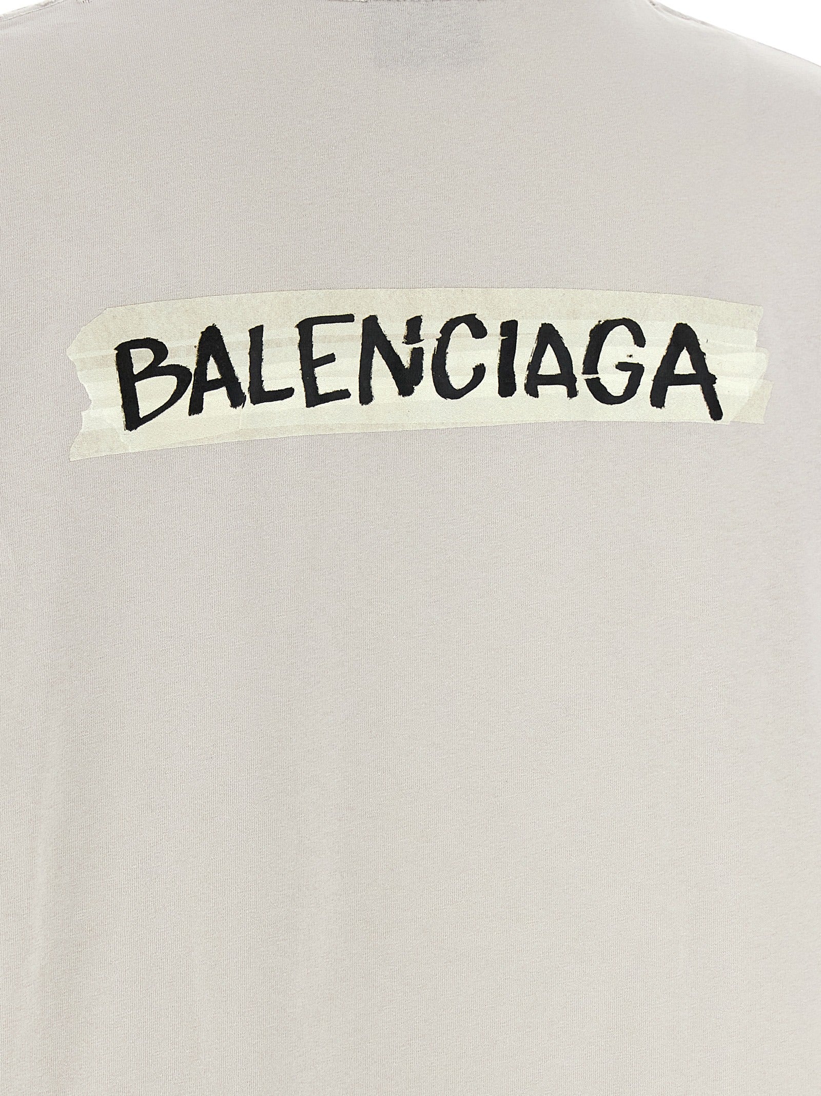 T-shirt gris en coton de la marque Balenciaga, coupe classique, visible sur un fond neutre.