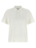 Polo en coton blanc de Burberry, chemise polo élégante avec col et boutons, vue de face sur un fond neutre.