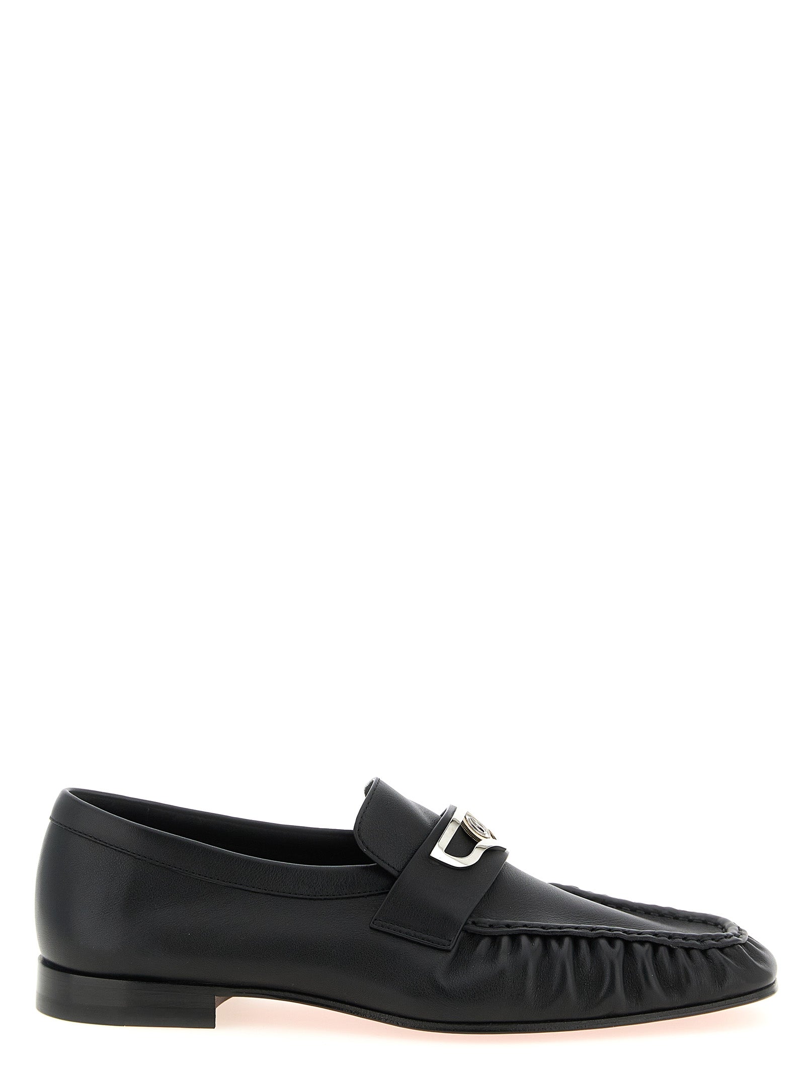 Chaussures Christian Louboutin, mocassins en cuir de veau noir à enfiler, élégants et sophistiqués pour homme.