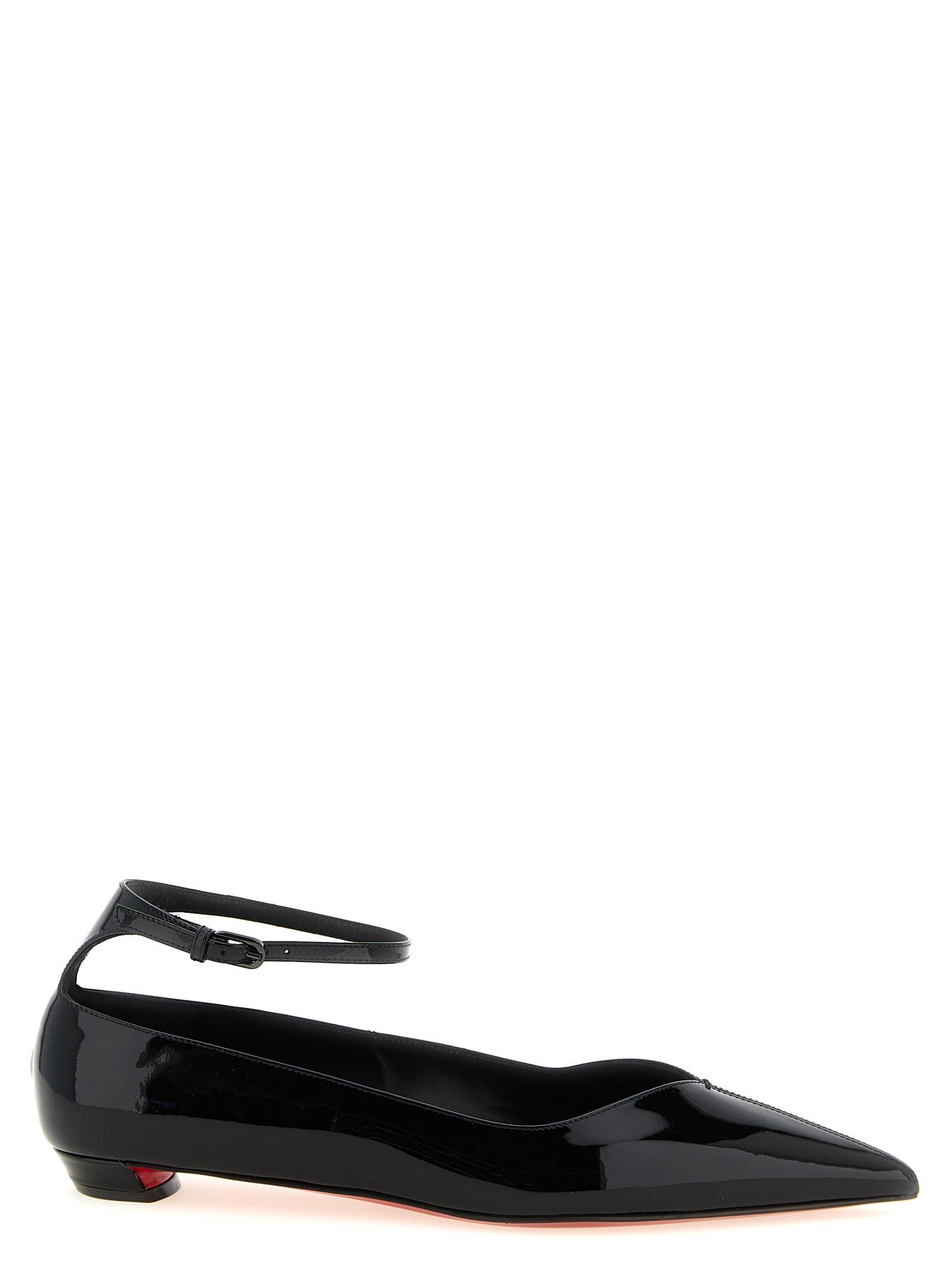 Chaussures ballerines en cuir de veau noir Christian Louboutin, élégantes et raffinées pour femmes.