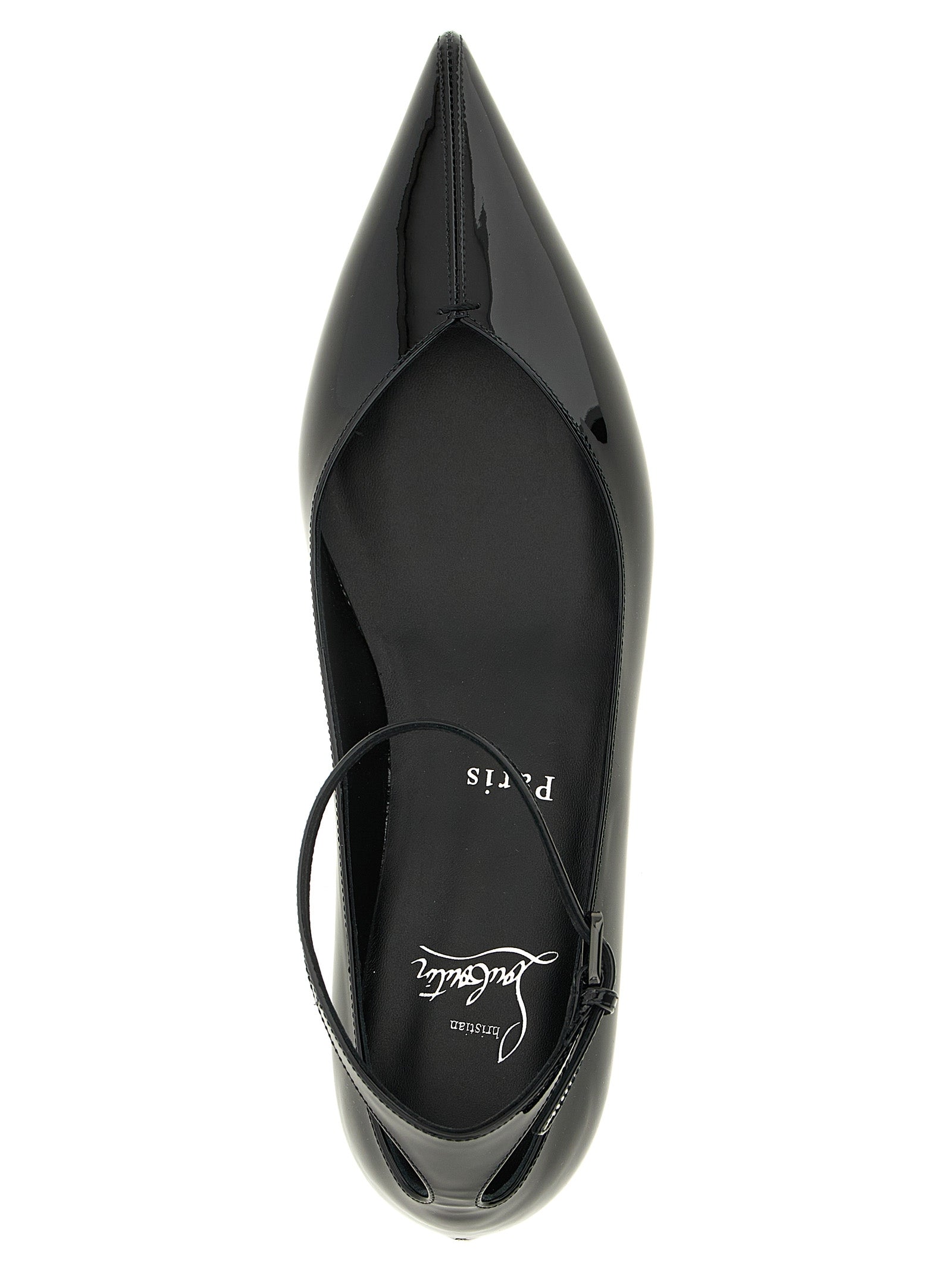 Chaussures ballerines en cuir de veau noir Christian Louboutin, style élégant et sophistiqué avec semelle signature.