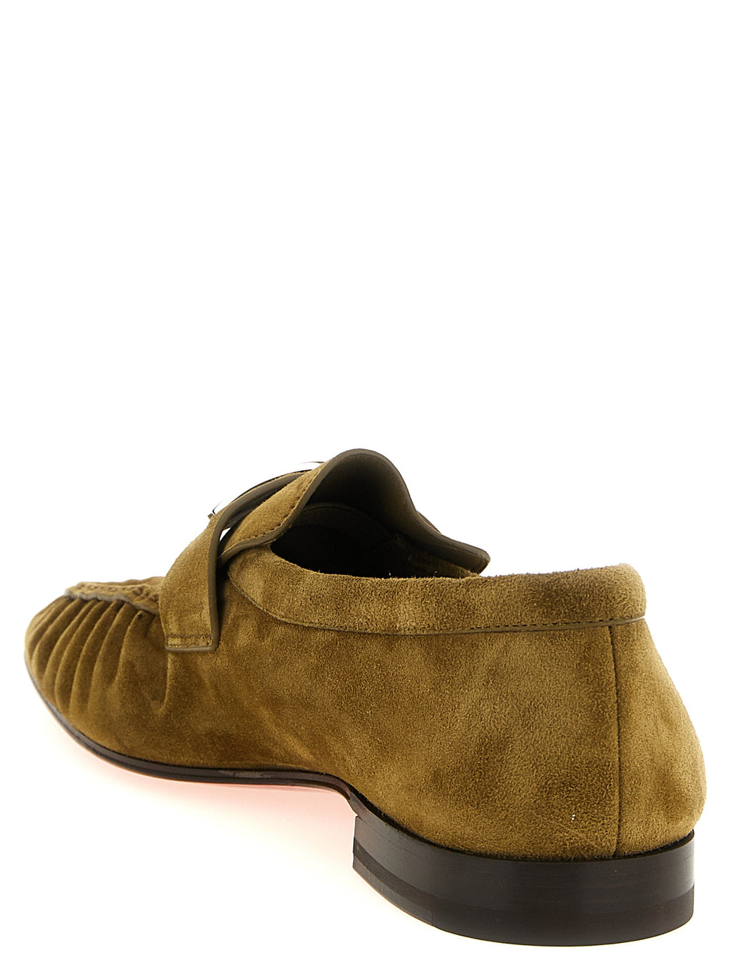 Mocassins Christian Louboutin en cuir de veau marron, slip-on élégants avec finition raffinée et détails sophistiqués.