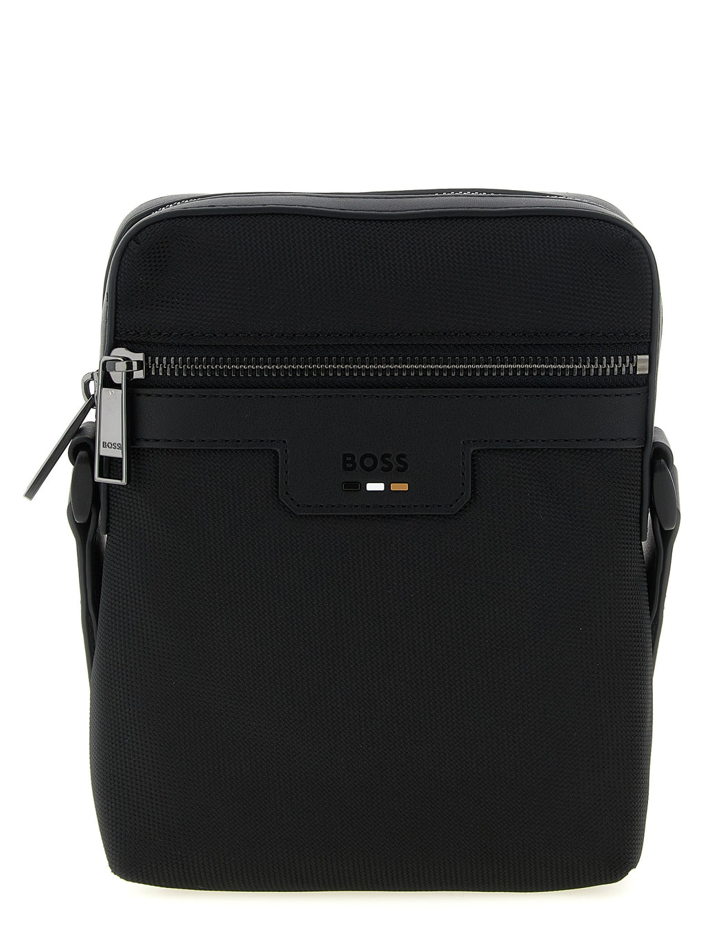 Sacoche en polyester noir Hugo Boss, sac à bandoulière élégant avec logo visible, idéale pour un style moderne et pratique.