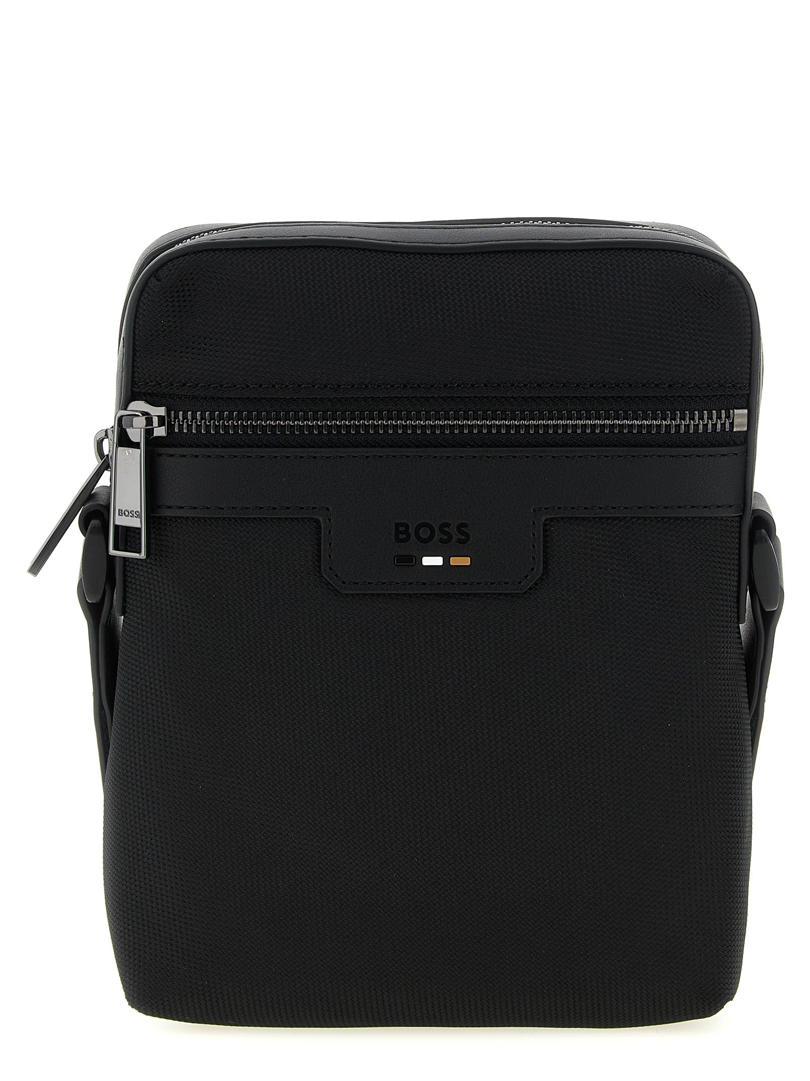 Sacoche en polyester noir Hugo Boss, sac à bandoulière élégant avec logo visible, idéale pour un style moderne et pratique.