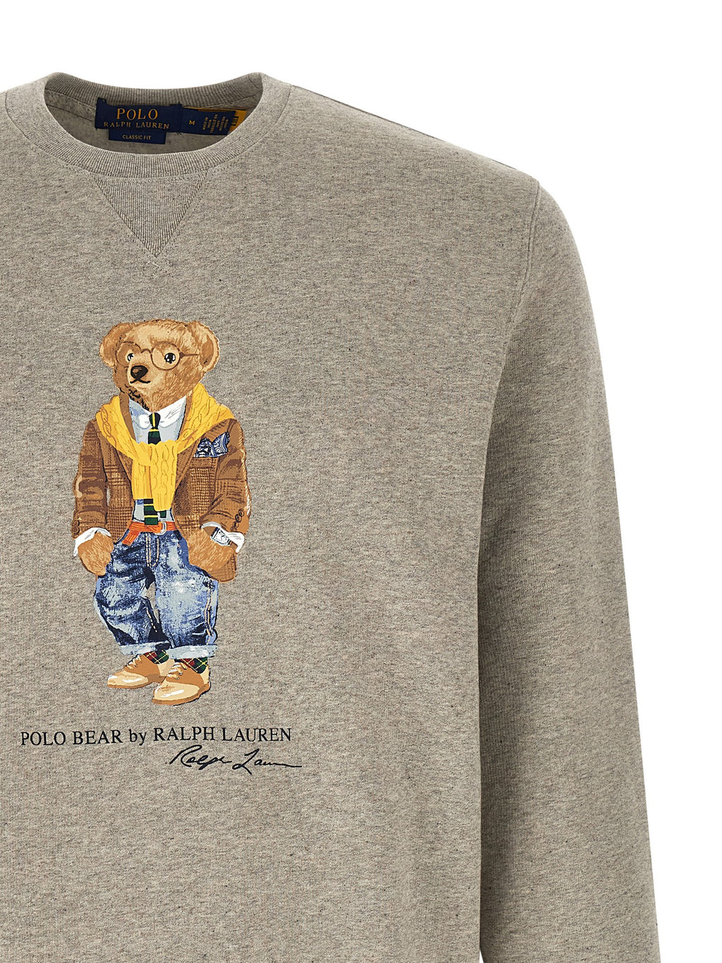 Sweat-shirt gris en coton de Polo Ralph Lauren avec col rond et logo brodé sur la poitrine.